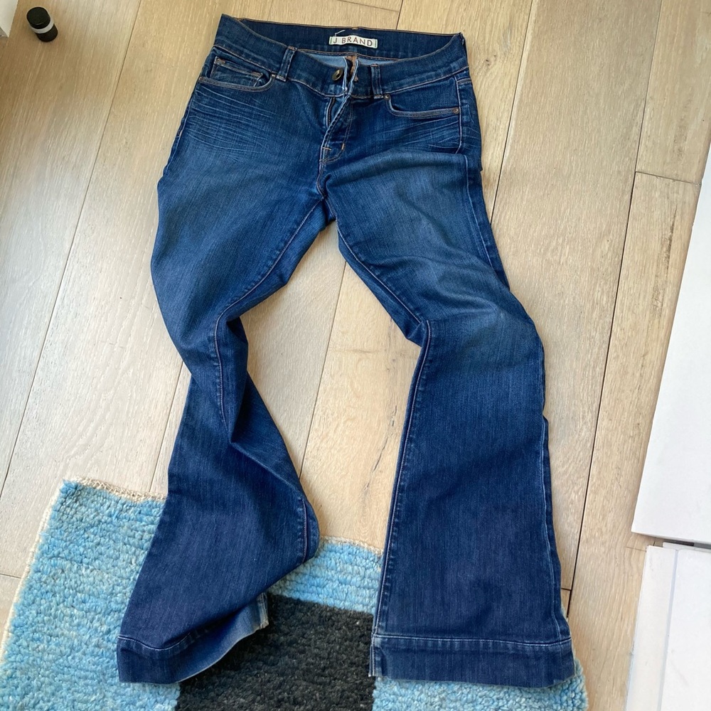 J Brand “Lovestory” Dark wash flare leg jeans